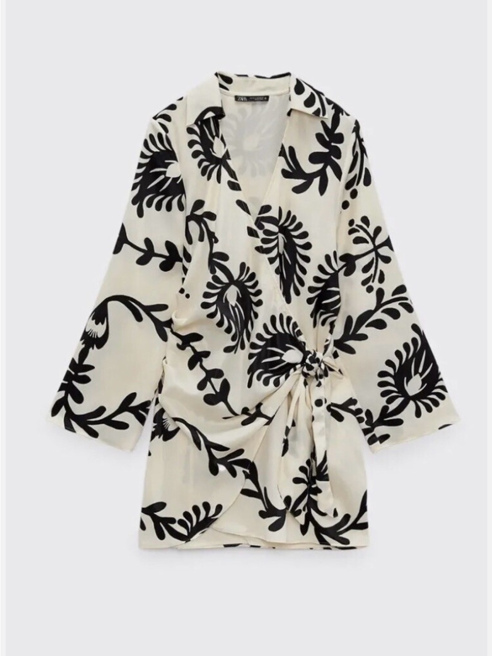 Zara Black and Cream Mini Wrap Dress